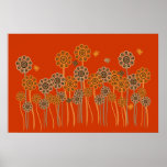 Orange & brown retro garden canvas art print