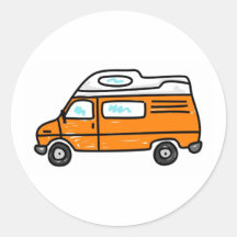 Orange Campervan Round Stickers