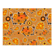 Orange Cat Pattern Post Card