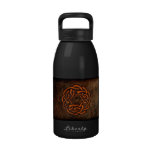 Orange celtic knot on leather water bottle