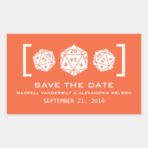 Orange D20 Dice Gamer Save the Date Stickers