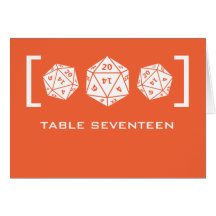 Orange D20 Dice Gamer Table Number Card