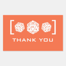 Orange D20 Dice Gamer Thank You Stickers