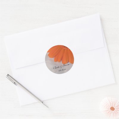 Orange Daisy and Satin Wedding Envelope Seals Round Stickers by loraseverson