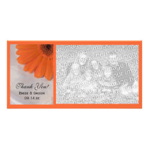 Orange Daisy and Satin Wedding Thank You Personalised Photo Card