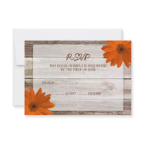 Orange Daisy Barn Wood Wedding RSVP Response Card