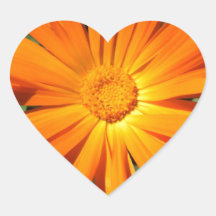 Orange Daisy design Customizable Heart Sticker