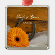 Orange Daisy Horseshoe Country Wedding Ornament