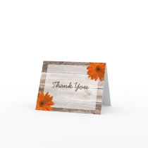 Orange Daisy Rustic Barn Wood Thank You