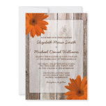 Orange Daisy Rustic Barn Wood Wedding invitations