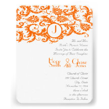 Orange Damask Monogram Wedding Invitation
