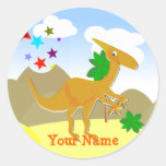 Orange Dinosaur Cartoon Name Stickers