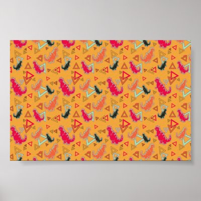 Orange Dinosaurs and Triangles Pattern Poster