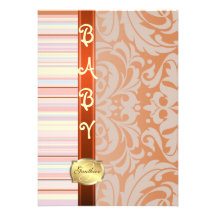 Orange Fanciful Pinstripe Baby Shower Invitation