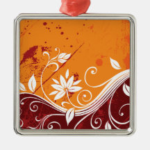 Orange Floral Vines Christmas Tree Ornaments