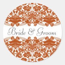 Orange Floral Wedding Round Stickers