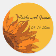 Orange Flower on Yellow Wedding Envelope Seals Sticker