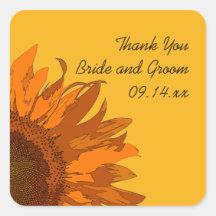 Orange Flower Wedding Thank You Stickers
