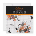 Orange Flowers & Chicks Doodle Birthday Invitation