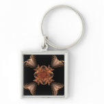 Orange Fractal Art Floral Design Keychain