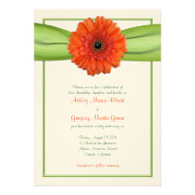Orange Gerbera Daisy Green Wedding Invitation