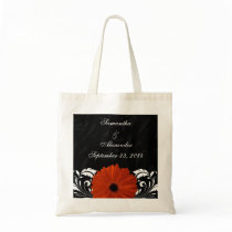 Orange Gerbera Daisy with Black and White Scroll Canvas Bag