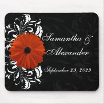 Orange Gerbera Daisy with Black and White Scroll Mouse Pad