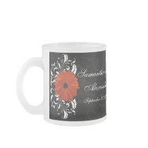 Orange Gerbera Daisy with Black and White Scroll Mugs
