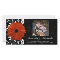 Orange Gerbera Daisy with Black and White Scroll Custom Photo Card