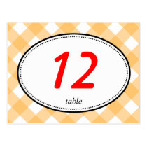 Orange gingham country rustic wedding table number postcards