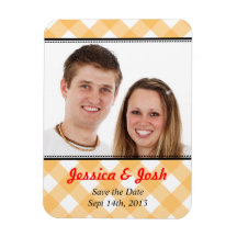 Orange gingham country wedding save the date vinyl magnets