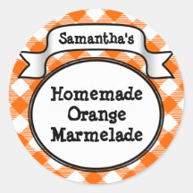 Orange Gingham Marmelade, Jelly, Jam Jar/Lid Label Stickers