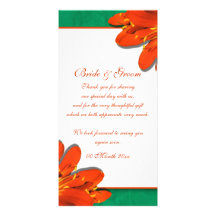Orange green wedding thank you personalized photo card