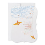 Orange Hanging Paper Cranes Wedding Invitation