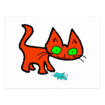 Orange Kitty Cat Playing With A Cat Toy Post Card
