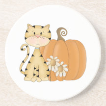 Orange Kitty w/ Pumpkin Beverage Coasters