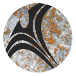 orange lichen on granite in circular tribal stickers