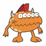 orange mohawk monster many eyes photo sculptures