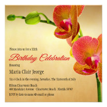 Orange Orchids Birthday Party Invitation