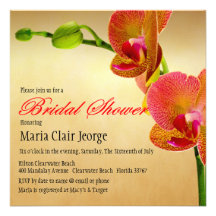 Orange Orchids Wedding Bridal Shower Invitation