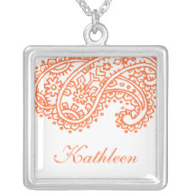 Orange Paisley Bridal Party Gift Necklace