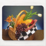 Orange Picnic basket with wine, cheese, bread and Mousepads