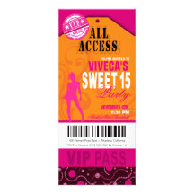 Orange, Pink and Fuschia VIP Sweet 15 Ticket Custom Announcement