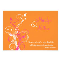 Orange Pink White Floral Wedding Invitation