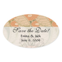 orange poppies art noueveau style oval sticker