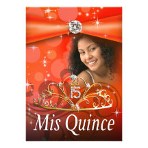 Orange Quinceanera 15 Princess Tiara  Photo Invitations