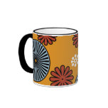 Orange red and blue w/ black handle mug