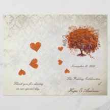 Orange Red Plum Heart Leaf Tree Wedding Program Full Colour Flyer