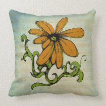 Orange Retro Flower Sketch Throw Pillow pillows