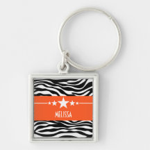 Orange Sassy Star Zebra Premium Keychain